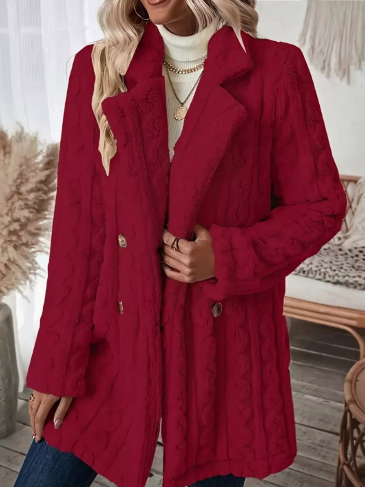 Cozy Faux Shearling Double-Breasted Outerwear