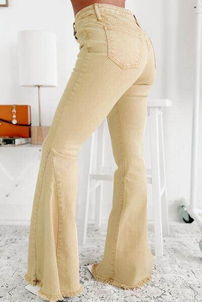 Raw Edge Mid Waist Flared Jeans for Trendy Women