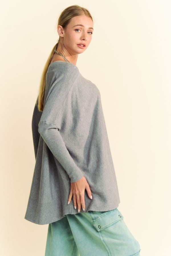 Back To School Sweater - Davi &amp; Dani Round Neck Dropped Shoulder Long Sleeve Knit Top