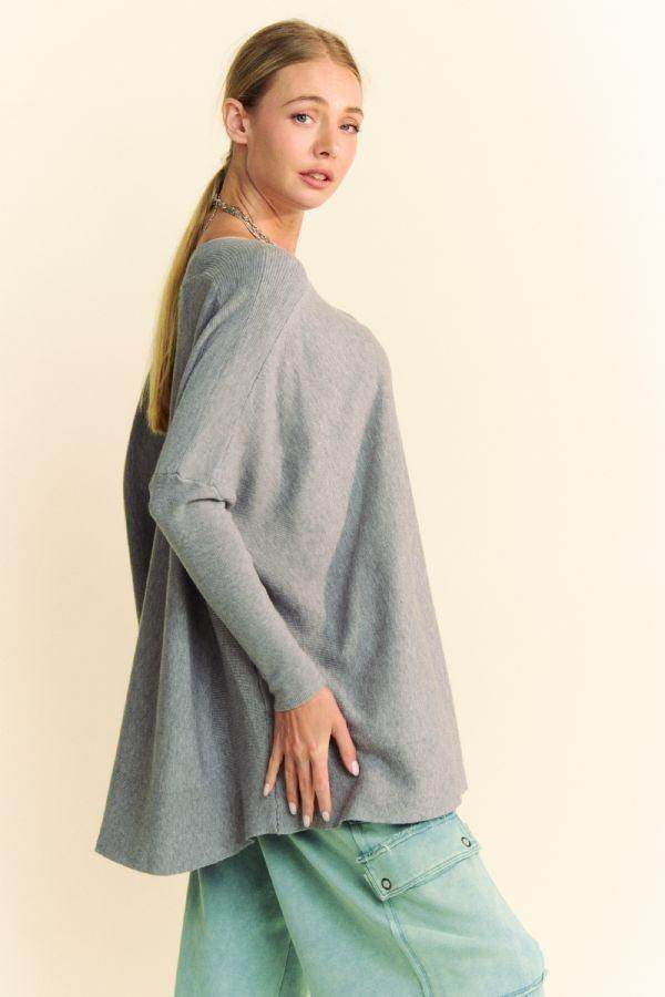 Davi &amp; Dani Round Neck Dropped Shoulder Long Sleeve Top