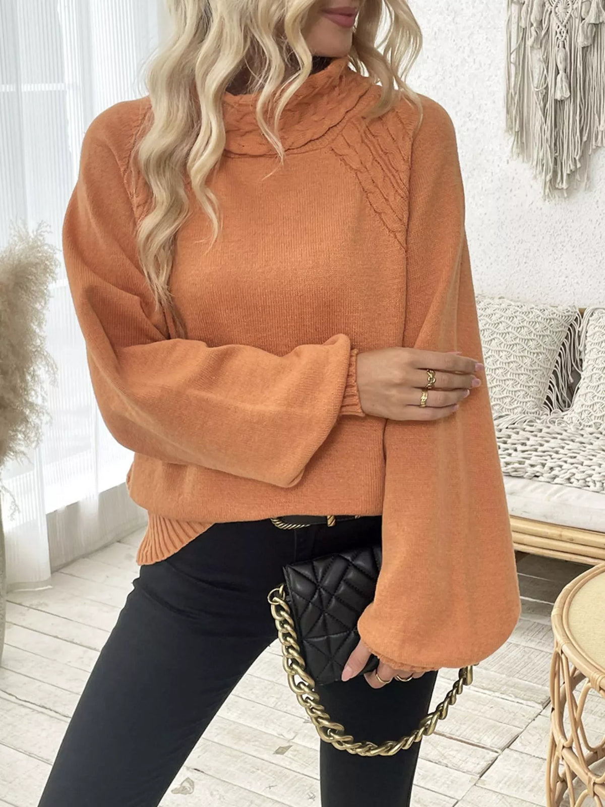 Cable Knit Turtleneck Sweater