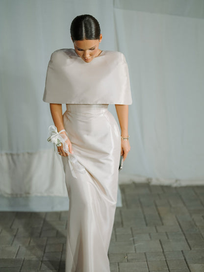 Satin Cape-style Top &amp;Fitted Maxi Dress Set
