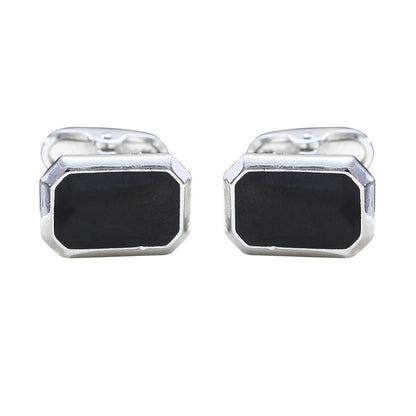 European And American Round Geometric Black Gemstone Cufflinks