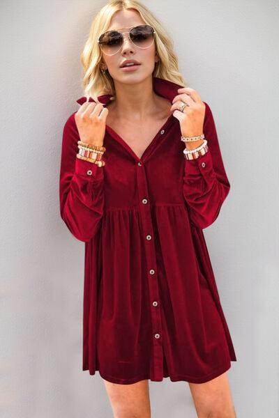 Oh Full Size Collared Neck Long Sleeve Mini Dress for Women