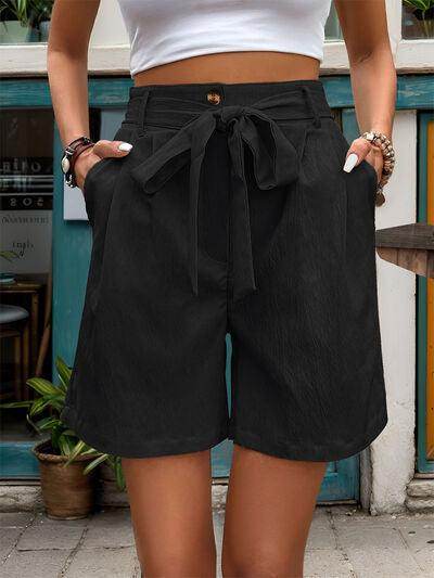 Perfee Tied High Waist Shorts with Pockets for Women