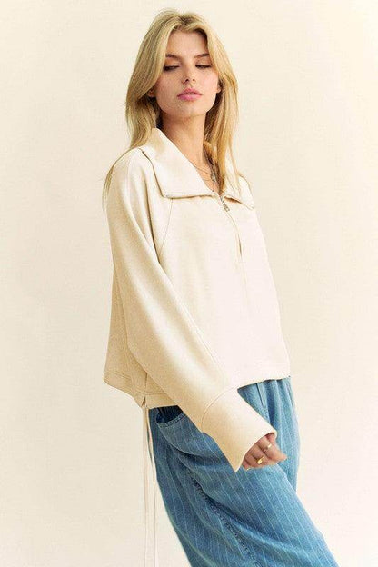 Davi &amp; Dani Drawstring Hem Half Zip Raglan Sleeve Sweatshirt