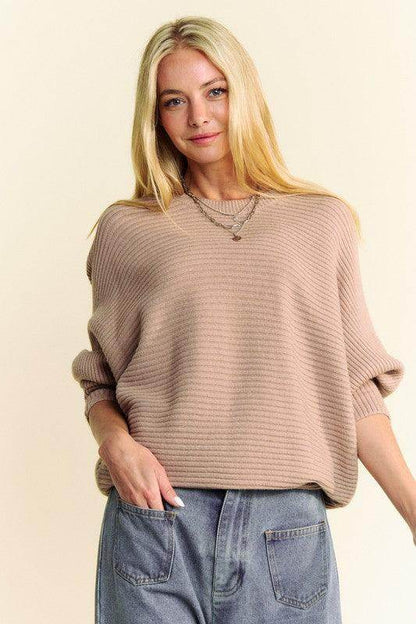Davi &amp; Dani Round Neck Batwing Sleeve Sweater for Women