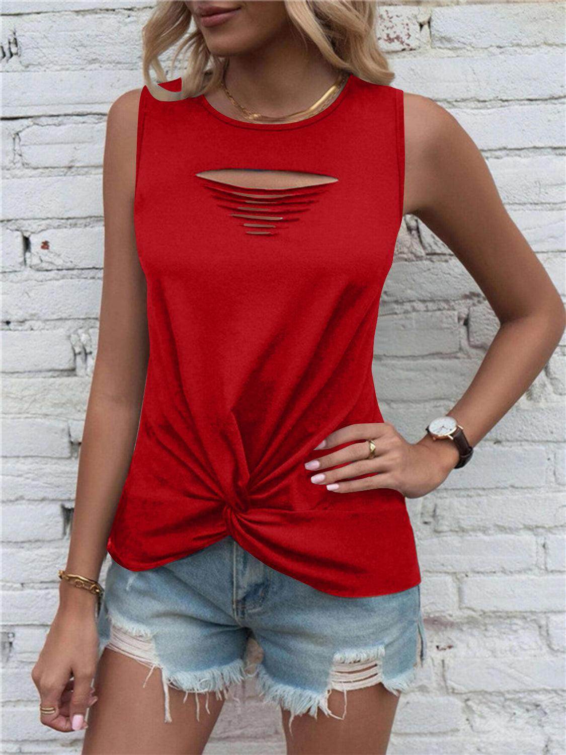 Cutout Twisted Round Neck Tank for Stylish Comfort