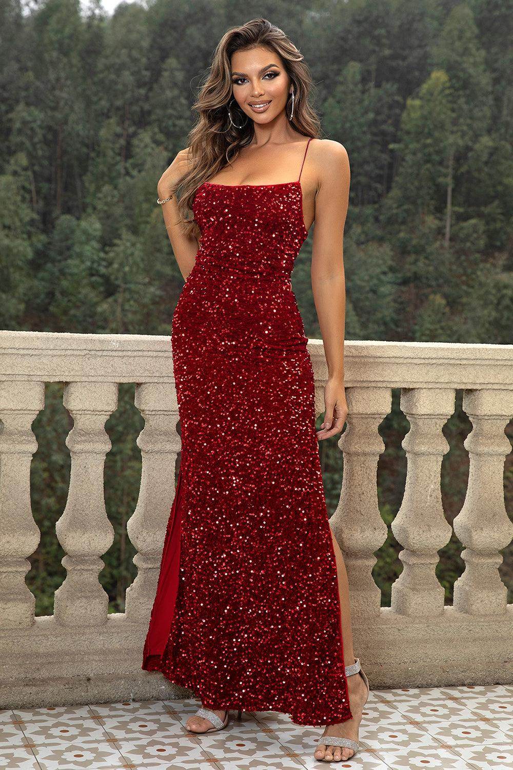 Sequin Backless Split Maxi Dress for Elegant Evening Wear