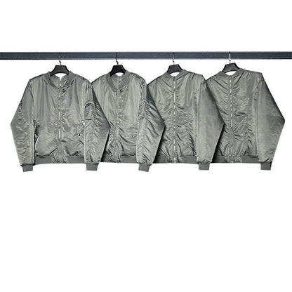 American-style High-street Loose-fit Solid-color Streetwear Bomber Jacket