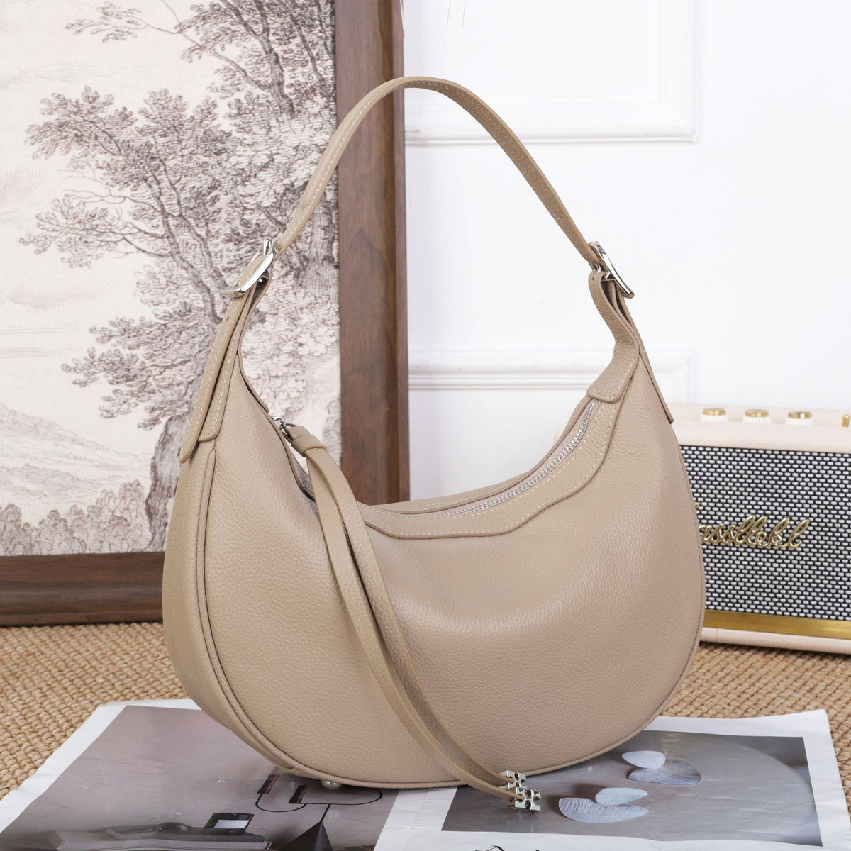 Cross-border Fashion Minimalist Top-grain Leather Dumpling Bag, Genuine Leather Women&