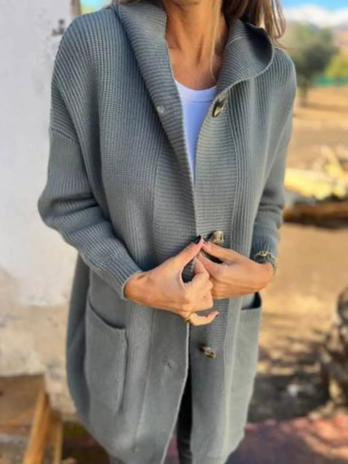 Full Size Button-Down Hooded Cardigan Plus Size