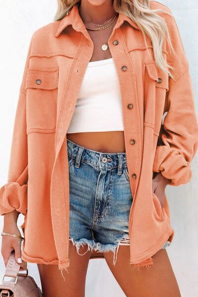 Women Exposed Seam Collared Neck Button Up Jacket with Pockets Stylish Casual Everyday Wear