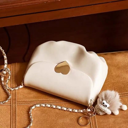 Elegant Small Crossbody White Bag for Female - Simple &amp; Versatile Shoulder Cloud Bag with Chain Design