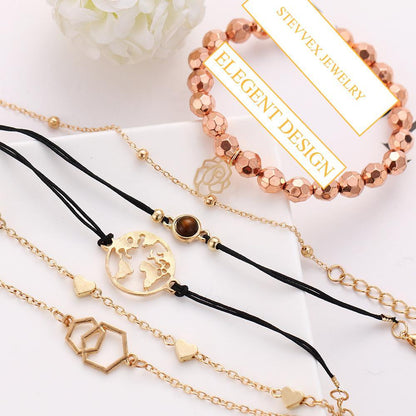 Boho Rose Map Bracelets &amp; Bangles for Women Bohemian Round  Charm Bracelet Set Fashion Multilayer Accessories Luxury Jewelry