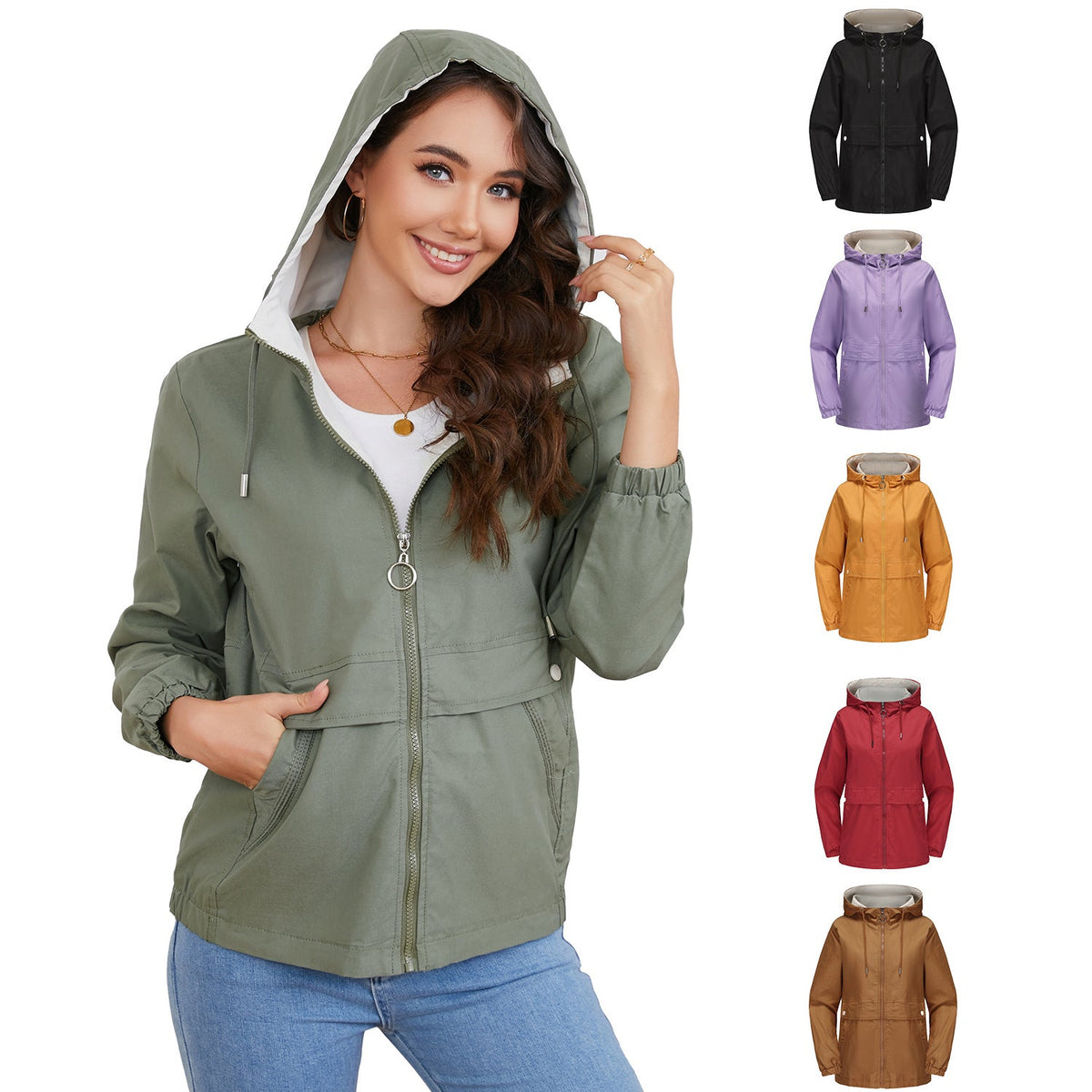 New Hooded Solid Color Trench Coat For Women