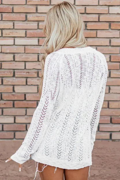 White Open Knit Cardigan - Lightweight &amp; Machine Washable | Femstylo