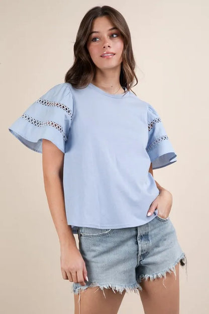 VERY J Lace Trim Sleeve Top