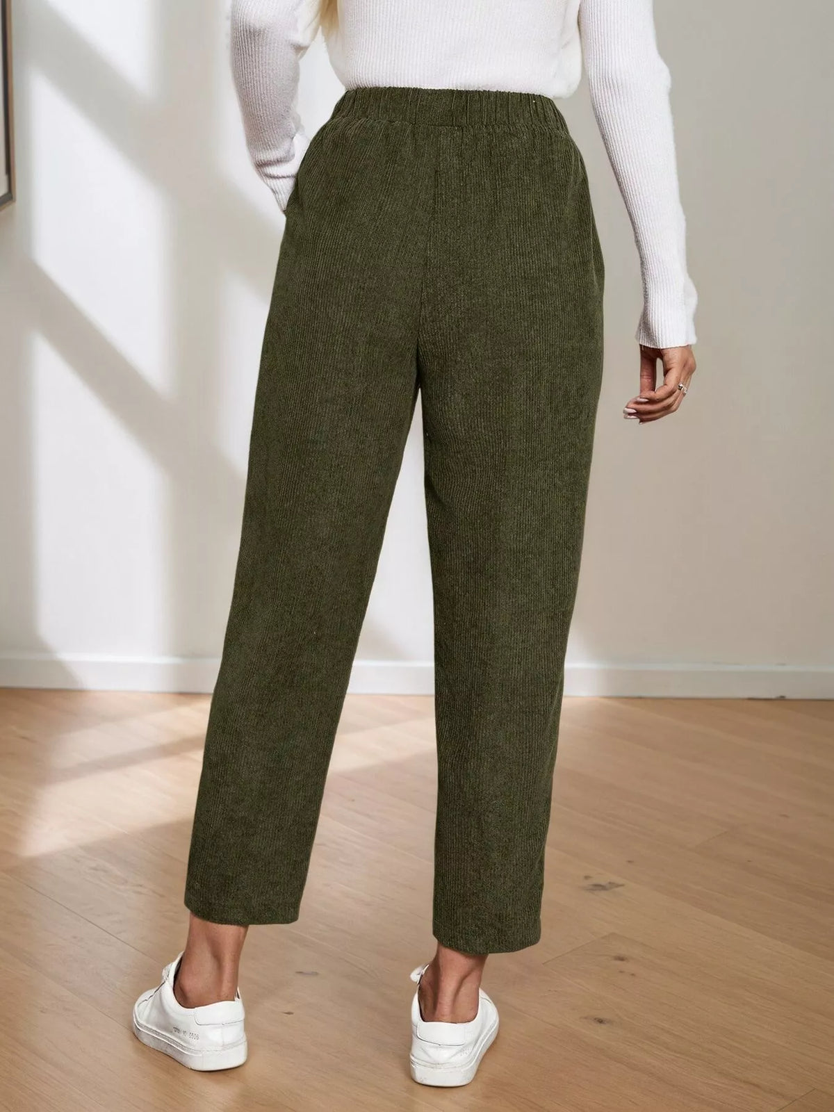 Corduroy Elastic Waist Cropped Pants