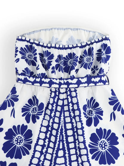 Printed Tube Tie Waist Romper