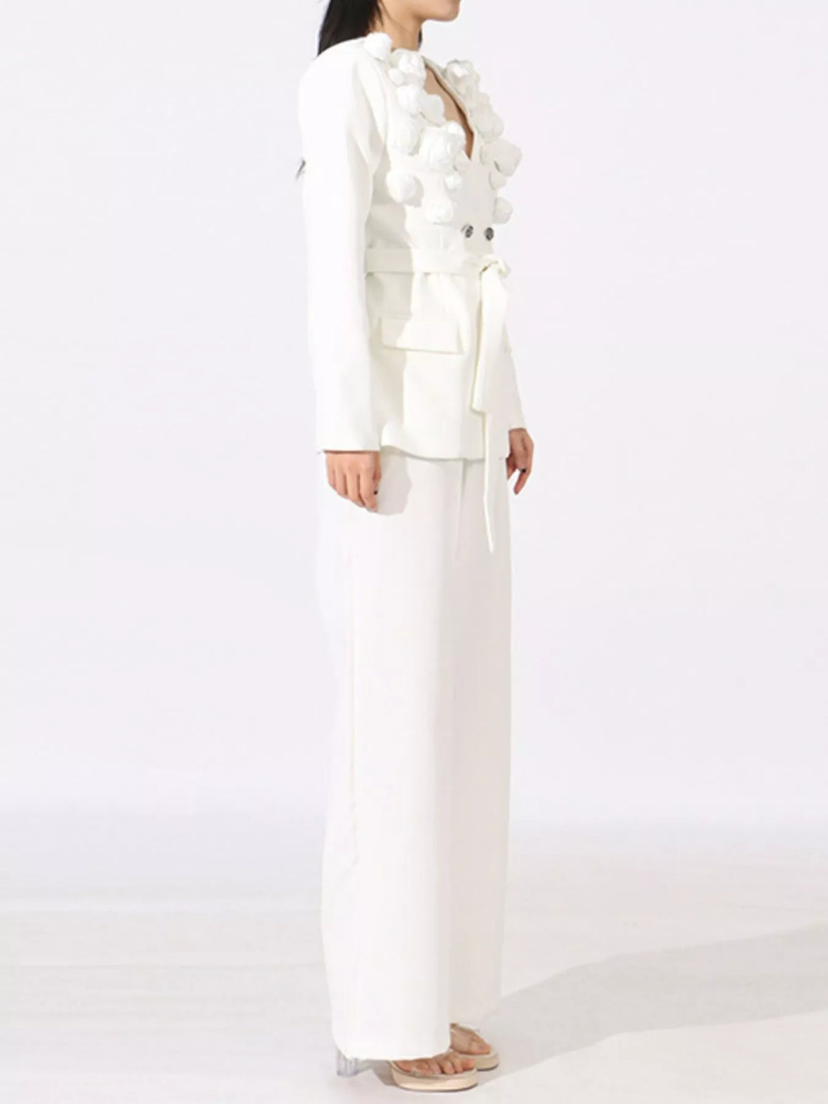 Flower Long Sleeve Blazer and Pants Set