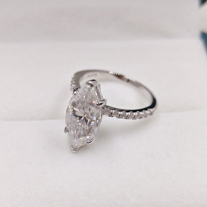 925 Sterling Silver 4-carat Marquise-cut Diamond Moissanite Ring For Women