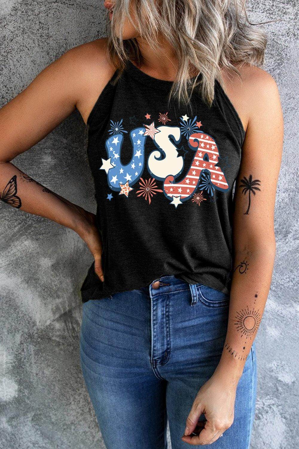 Letter Graphic Round Neck Tank for Women Casual Style