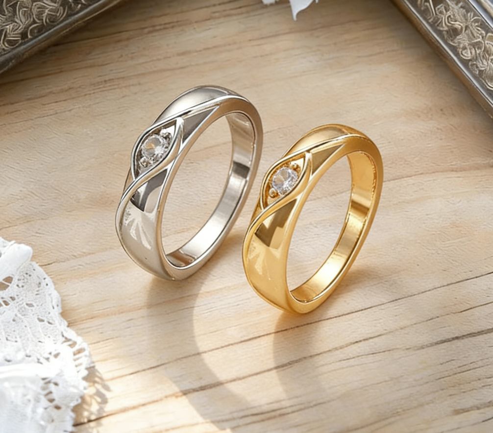 Couple Rings Geometric Line &amp; Eye Design