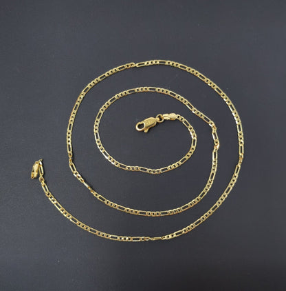 24K Gold Filled 2mm Minimalist Figaro Chain 20 Inch Necklace | CN-00475
