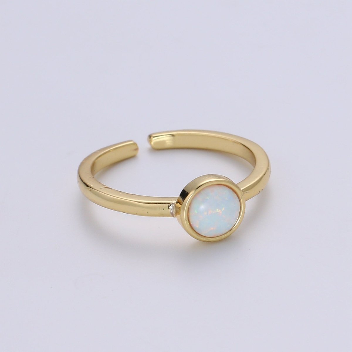 1pc 24K Gold Opal Ring,Round Opal Ring, Solitaire White Opal Circle Design Gold Open Adjustable Band Jewelry Ring R536