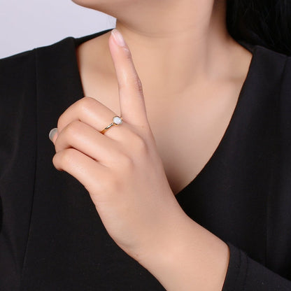1pc 24K Gold Opal Ring,Round Opal Ring, Solitaire White Opal Circle Design Gold Open Adjustable Band Jewelry Ring R536