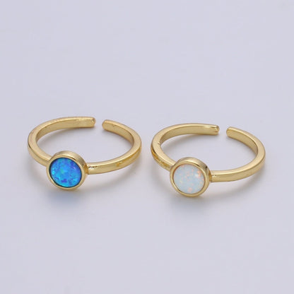 1pc 24K Gold Opal Ring,Round Opal Ring, Solitaire White Opal Circle Design Gold Open Adjustable Band Jewelry Ring R536