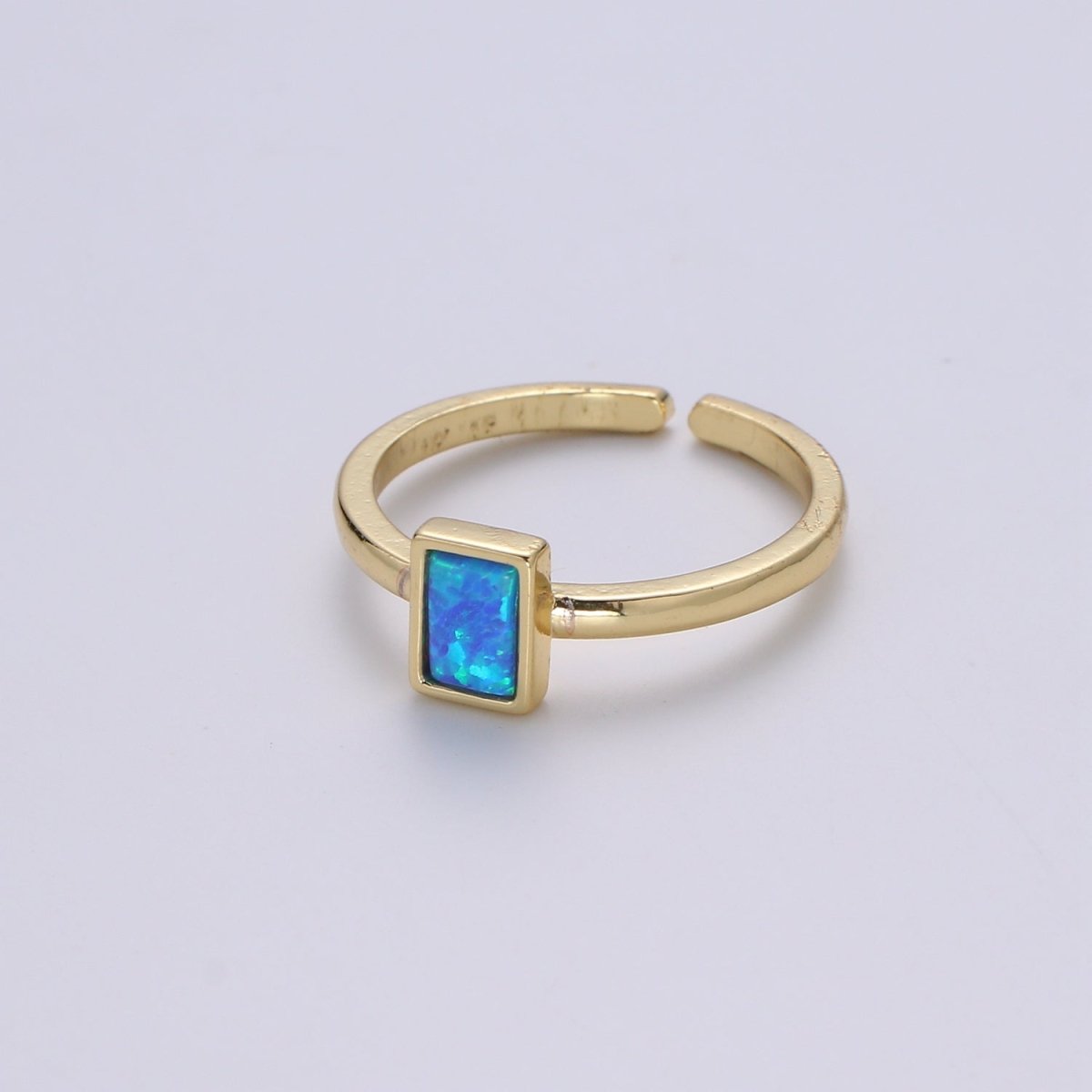 1pc 24K Gold Opal Simulated Ring,Rectangle Opal Lab Pendant Charm Ring, Solitaire White Opal Lab Square Design Band Jewelry R518