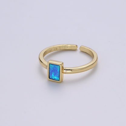 1pc 24K Gold Opal Simulated Ring,Rectangle Opal Lab Pendant Charm Ring, Solitaire White Opal Lab Square Design Band Jewelry R518