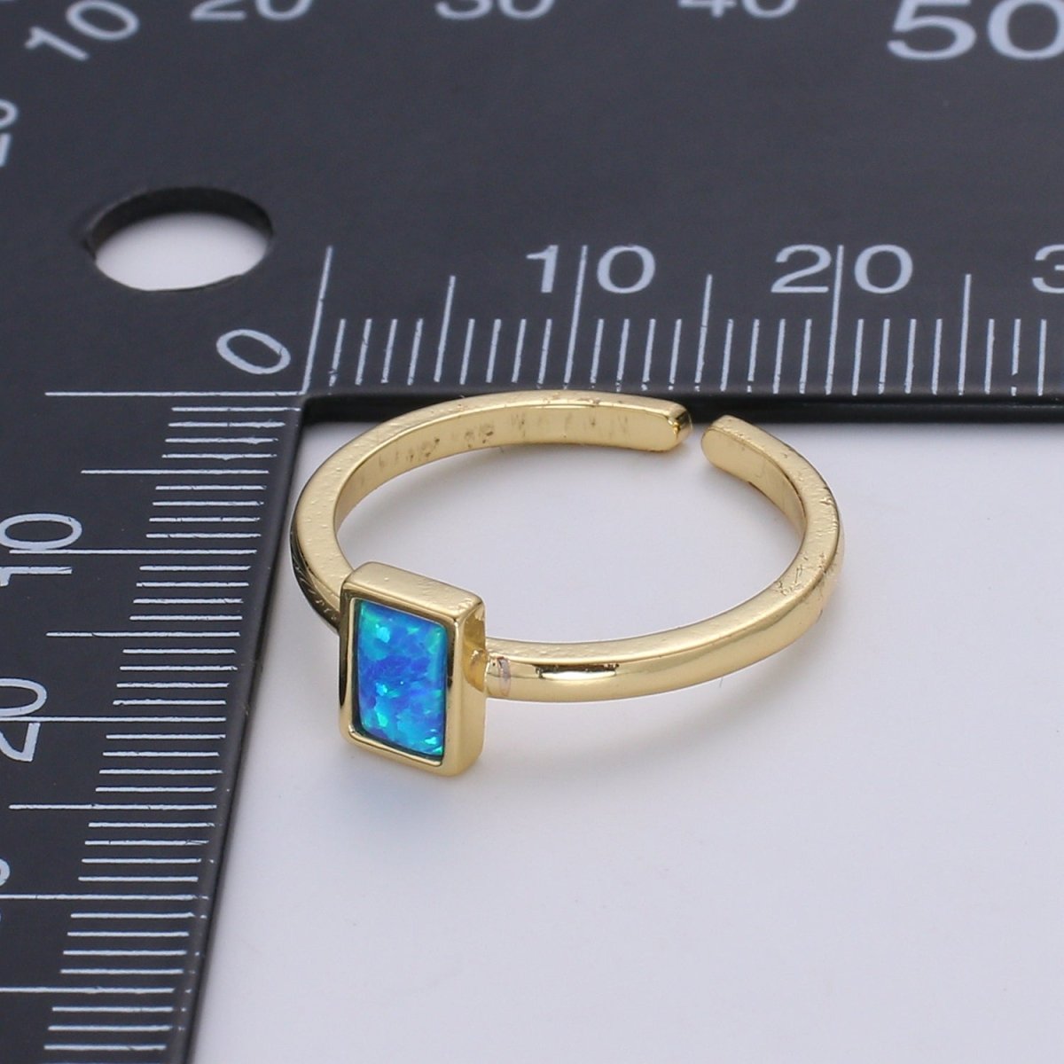 1pc 24K Gold Opal Simulated Ring,Rectangle Opal Lab Pendant Charm Ring, Solitaire White Opal Lab Square Design Band Jewelry R518