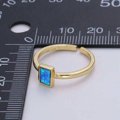 1pc 24K Gold Opal Simulated Ring,Rectangle Opal Lab Pendant Charm Ring, Solitaire White Opal Lab Square Design Band Jewelry R518