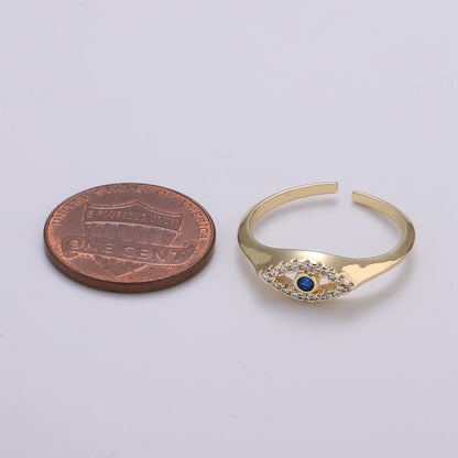 1pc Blue Solitaire CZ 14K Gold Ring, Evil Eye Adjustable Gold Open Ring, Simple Ring, Clear Cubic Zirconia Ring- R-491