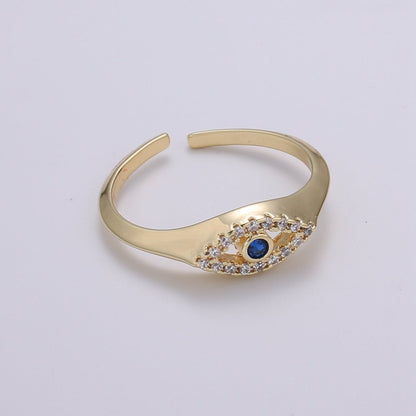 1pc Blue Solitaire CZ 14K Gold Ring, Evil Eye Adjustable Gold Open Ring, Simple Ring, Clear Cubic Zirconia Ring- R-491