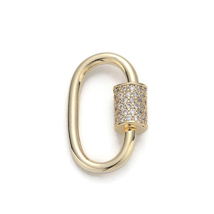 1pc Carabiner Screw  Clasp, Screw Clasp Oval, Interlocking Oval Clasp, Pave Oval Shaped Clasps, Gold and Silver Color Option