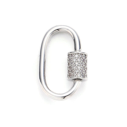 1pc Carabiner Screw  Clasp, Screw Clasp Oval, Interlocking Oval Clasp, Pave Oval Shaped Clasps, Gold and Silver Color Option