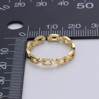 1pc Frienship Link Chain Gold Ring, Adjustable Gold Curb Ring, Link O Ring, Shiny Rolo Strand Ring for DIY Jewelry R-526