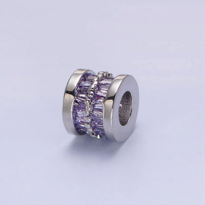 1pc Gold Filled Cylinder Beads, CZ Large Hole Cylinder Drum Barrel Micro Pave Beads, Silver Tube Multi Color CZ Beadd 6.8x8.2mm B-783~B-790