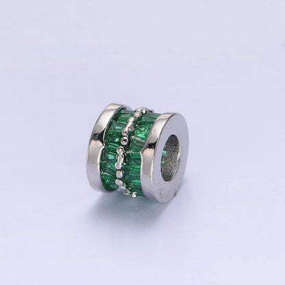 1pc Gold Filled Cylinder Beads, CZ Large Hole Cylinder Drum Barrel Micro Pave Beads, Silver Tube Multi Color CZ Beadd 6.8x8.2mm B-783~B-790