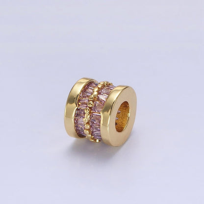 1pc Gold Filled Cylinder Beads, CZ Large Hole Cylinder Drum Barrel Micro Pave Beads, Silver Tube Multi Color CZ Beadd 6.8x8.2mm B-783~B-790