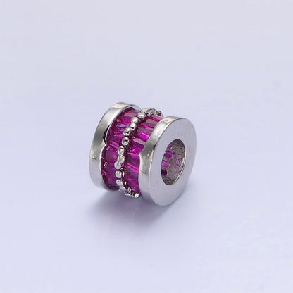 1pc Gold Filled Cylinder Beads, CZ Large Hole Cylinder Drum Barrel Micro Pave Beads, Silver Tube Multi Color CZ Beadd 6.8x8.2mm B-783~B-790