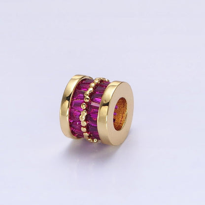 1pc Gold Filled Cylinder Beads, CZ Large Hole Cylinder Drum Barrel Micro Pave Beads, Silver Tube Multi Color CZ Beadd 6.8x8.2mm B-783~B-790