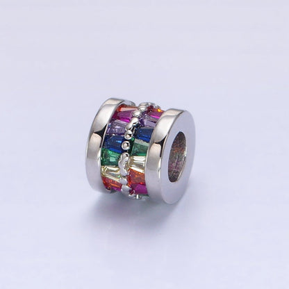 1pc Gold Filled Cylinder Beads, CZ Large Hole Cylinder Drum Barrel Micro Pave Beads, Silver Tube Multi Color CZ Beadd 6.8x8.2mm B-783~B-790