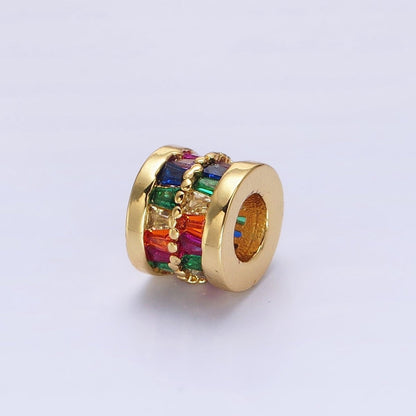 1pc Gold Filled Cylinder Beads, CZ Large Hole Cylinder Drum Barrel Micro Pave Beads, Silver Tube Multi Color CZ Beadd 6.8x8.2mm B-783~B-790