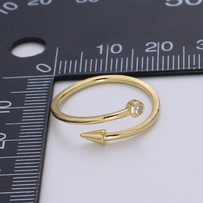 1pc Solitaire CZ Arrow 24K Ring, Pendulum Adjustable Gold Curb Ring, Simple Overlap Ring, Clear Cubic Zirconia R523