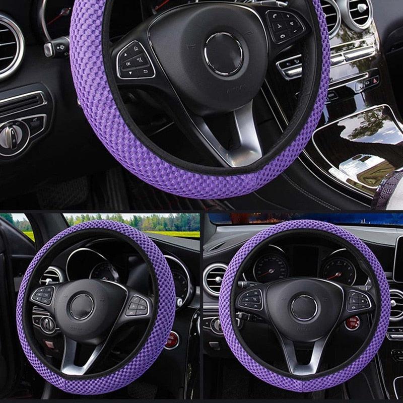 1Pcs Ice Silk Steering Wheel Cover Non-Slip Car Wheel Cover Protector Breathable Microfiber Universal For Leather Viscose, Breathable, Anti-Slip Steering Wheel Cover Wear-resistant Anti-slip Car Accessories Black Red Rose Gray Beige Purple